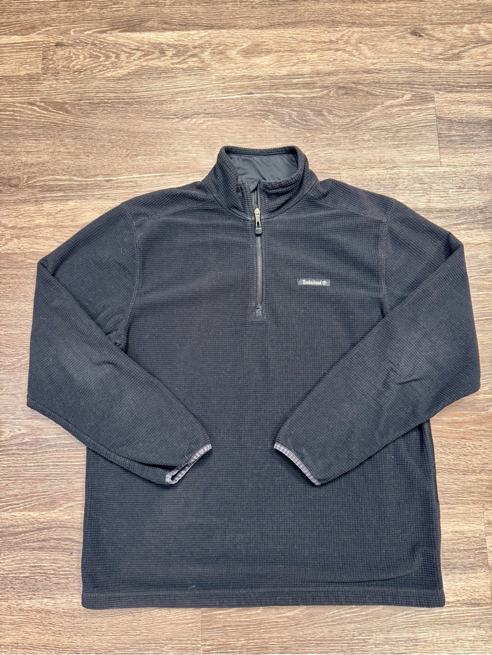Timberland Waffle Fleece 1/4 Zip Pullover Black Mens Large Outdoor Hiking